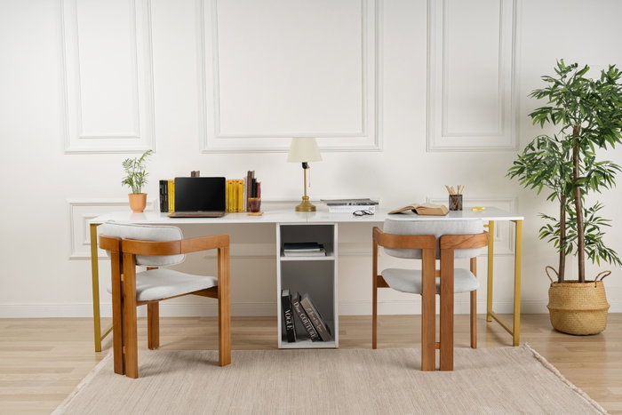 Nordure Twin Study Desk Blanco y Dorado Nordure Twin Study Desk Blanco y Dorado